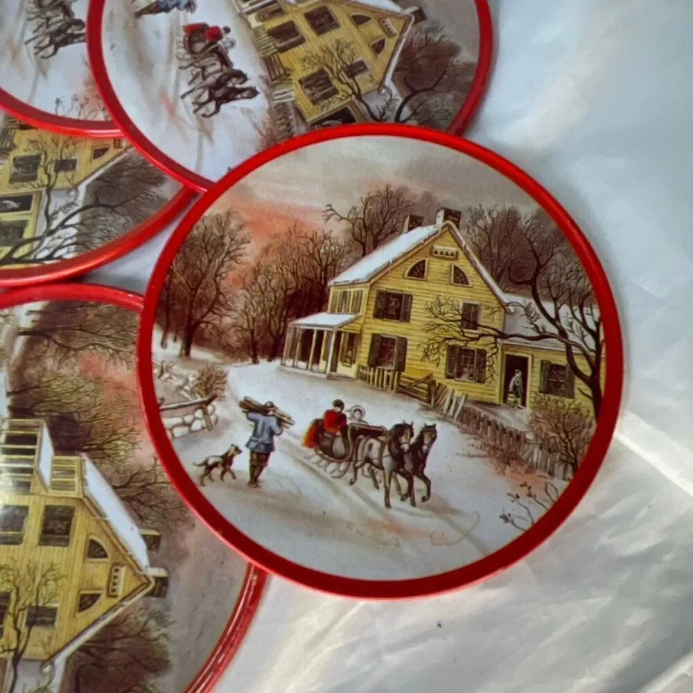 VTG metal cork winter theme coasters